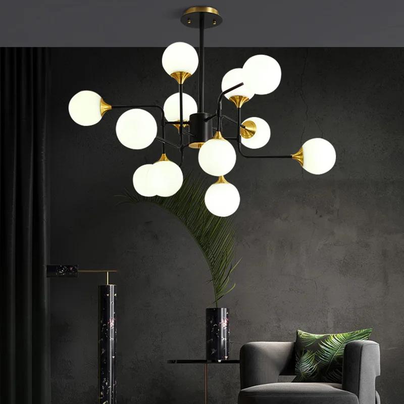 Nordic Luxury Chandelier Modern Bedroom Decoration Ceiling Lamp Creative Molecular Glass Lampshade Pendant Light Ind